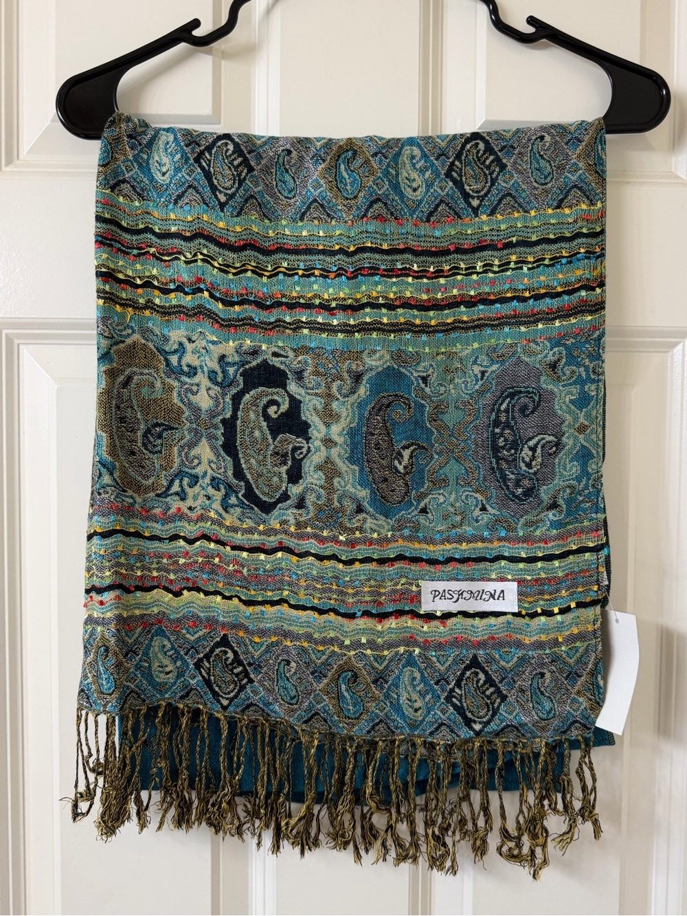 Pashmina Scarf - Paisley Pattern Teal, Blue, Gold - NWT